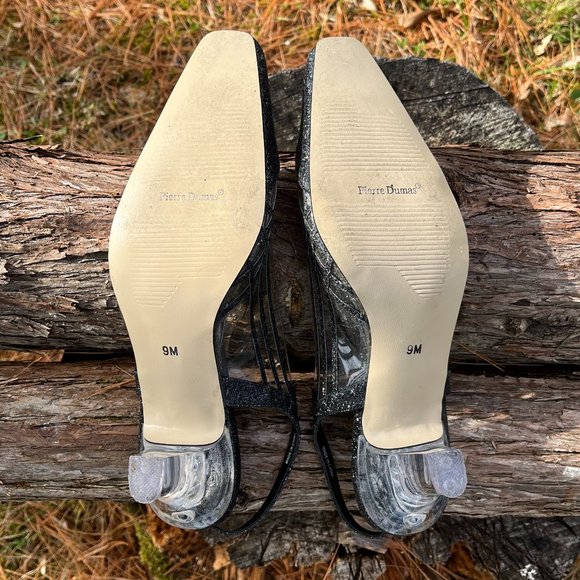 Pierre Dumas Black Glitter Clear Acrylic Heels - Picture 8 of 11